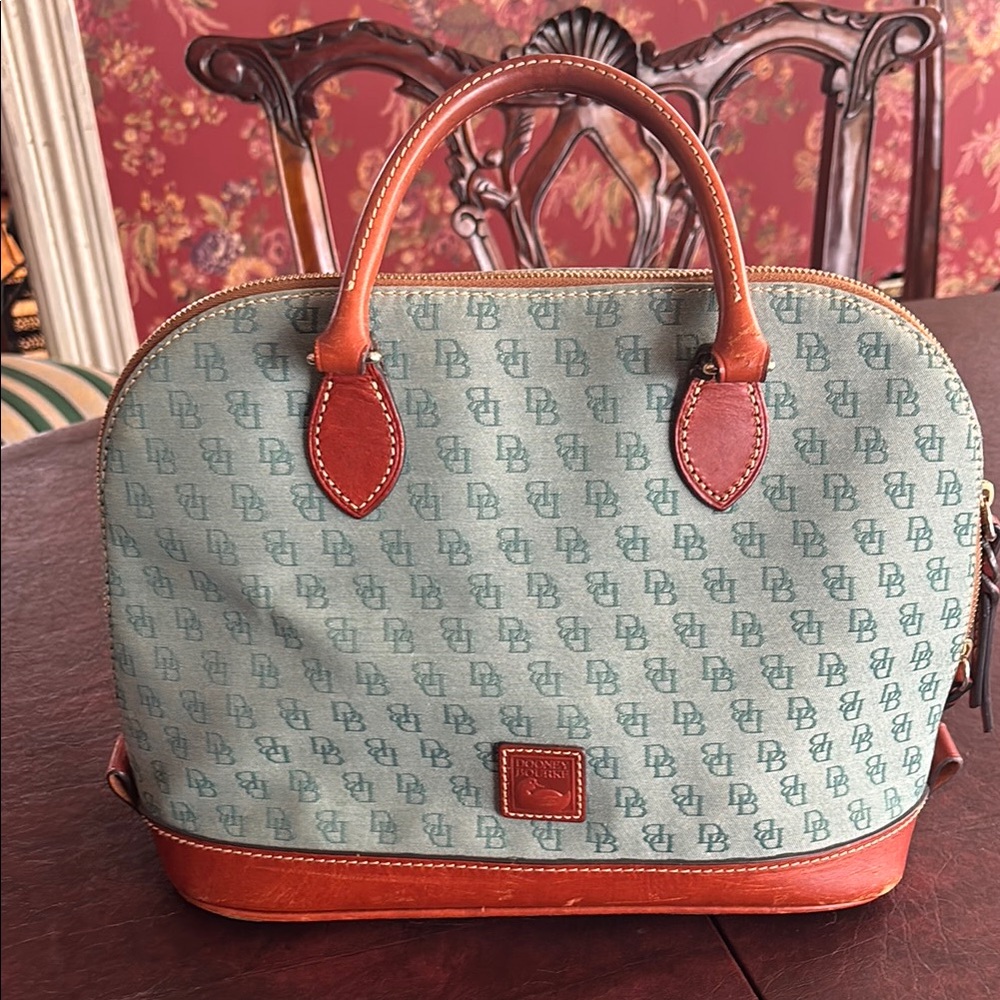 Dooney & Bourke Green and Brown Satchel with Structured Silhouette